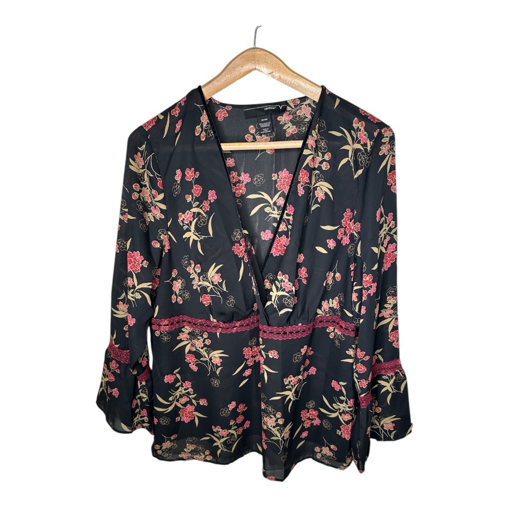 Dark Floral Y2K Babydoll Top Size 22 24 Lace Velvet Trim Whimsygoth Fairy Grunge